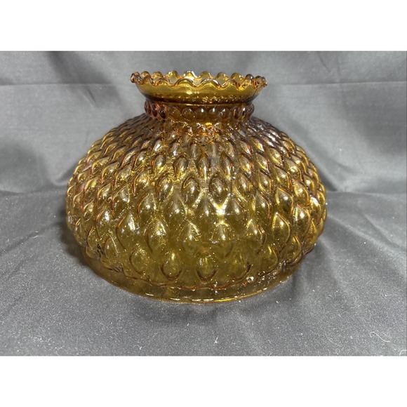 Other - VINTAGE AMBER GLASS DIAMOND QUILTED EMBOSSED SHADE 10" FITTER MID CENTURY